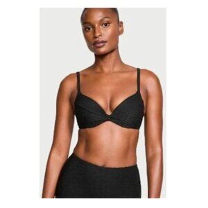 Victoria's Secret Removable Push Up Pad Textured Swim Top 36DD Black NWT